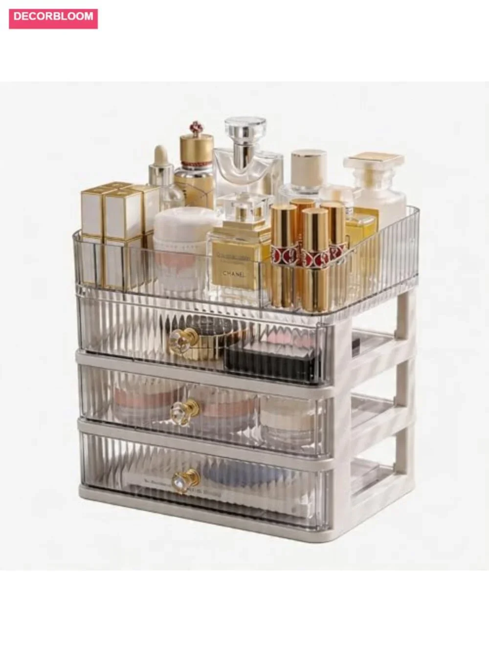 Makeup Organizer with 3 Drawers, Clear Cosmetic Display Case, Skincare